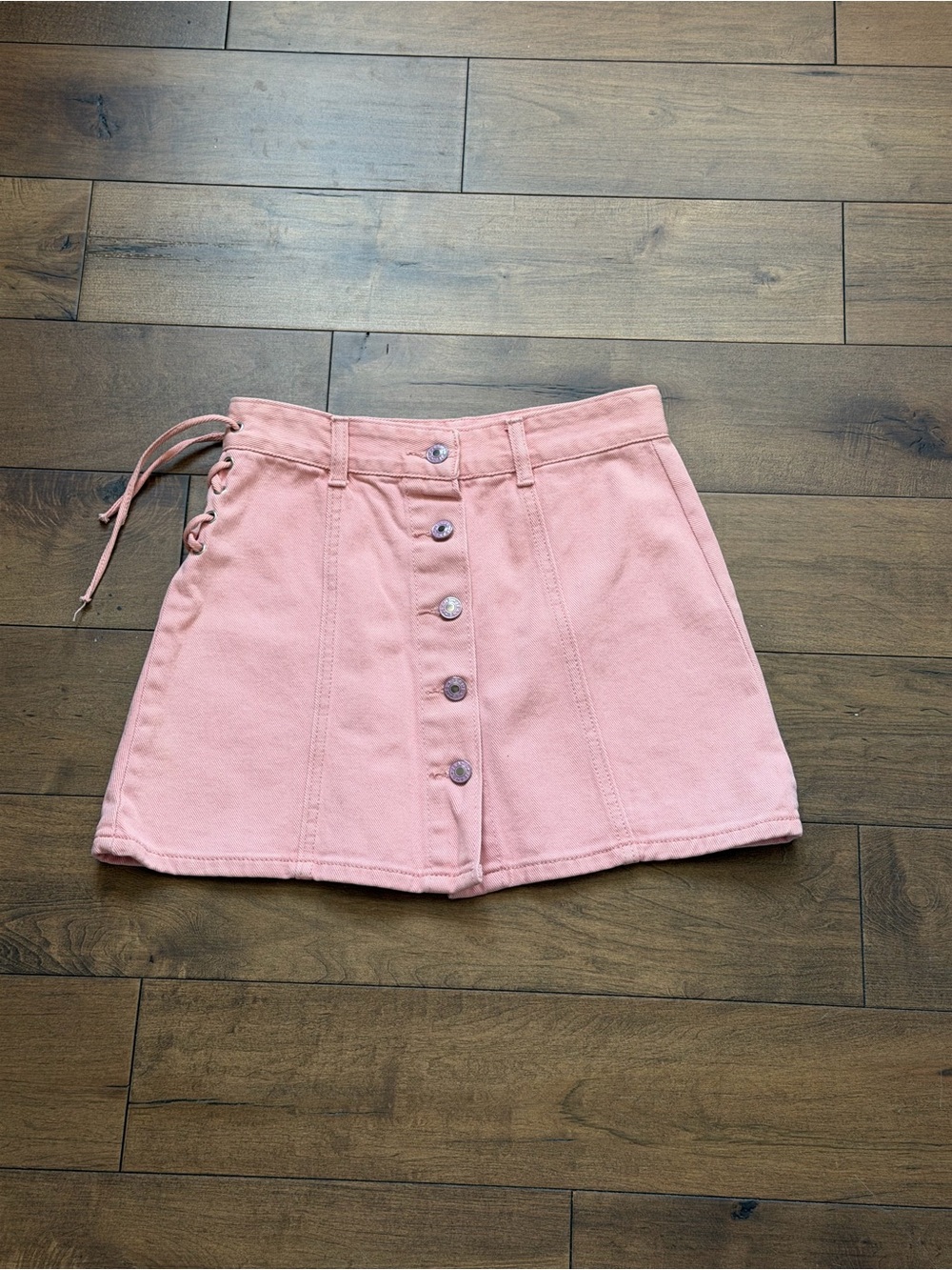 Pink Denim Lace-Up A-Line Mini Skirt Y2K Size S